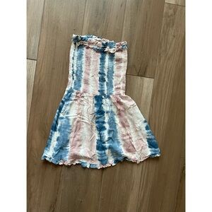 Pink and Blue Tie Dye Strapless Dress